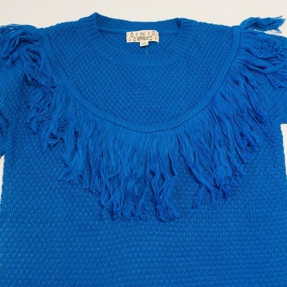 Pink Republic Big Girls Acrylic Pom Pom Blue Crew Neck Knit Pullover Sweater L - Picture 6 of 8